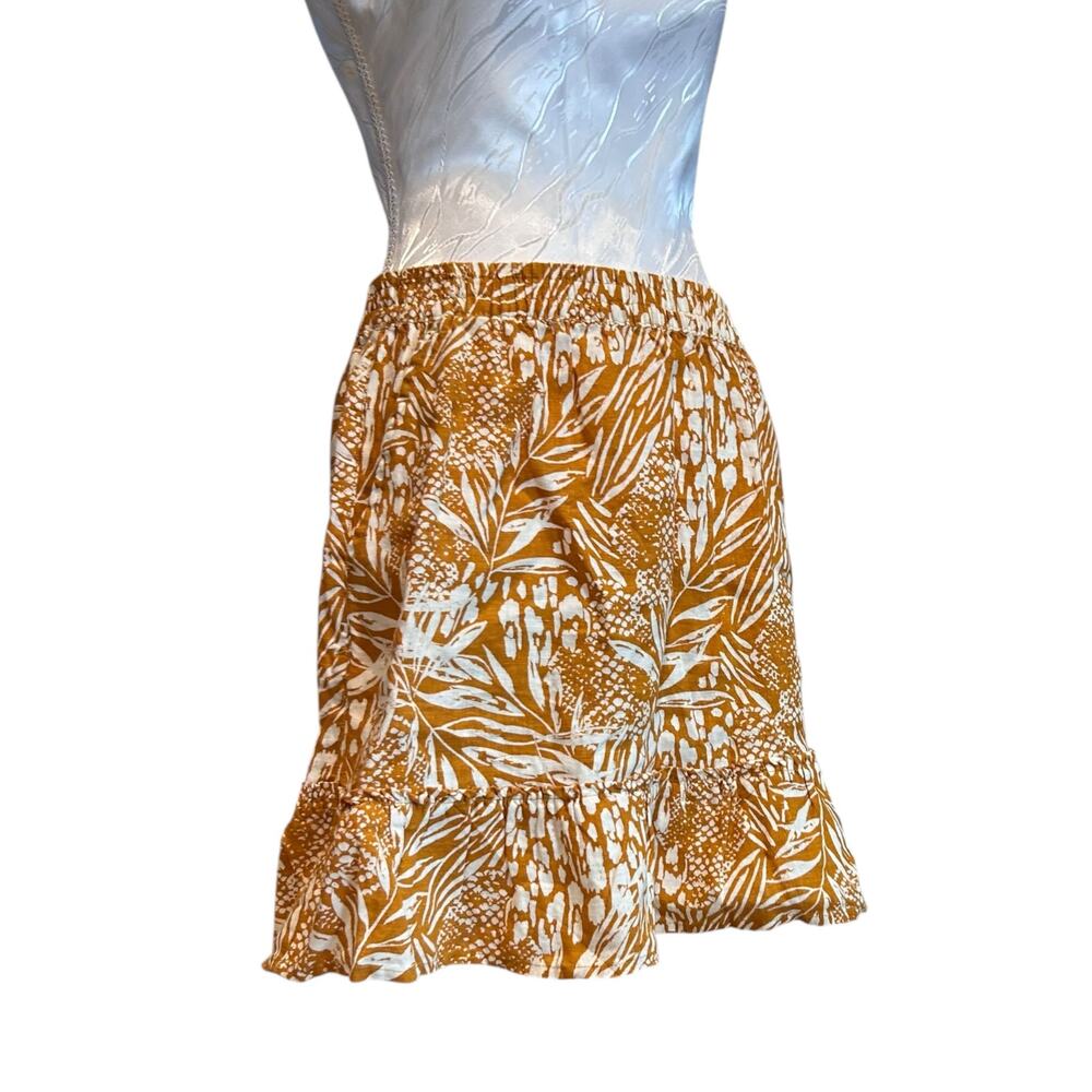 Christian Siriano Mini Ruffle Skirt Women Sz Large Linen Mustard Yellow Pockets - Picture 3 of 14